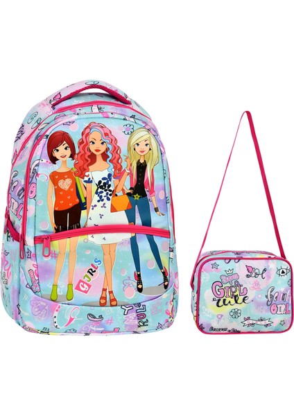Ilkokul Girl Desenli Kız Çocuk Ilkokul Çantası + Beslenme Çantası