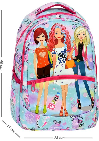 Ilkokul Girl Desenli Kız Çocuk Ilkokul Çantası + Beslenme Çantası