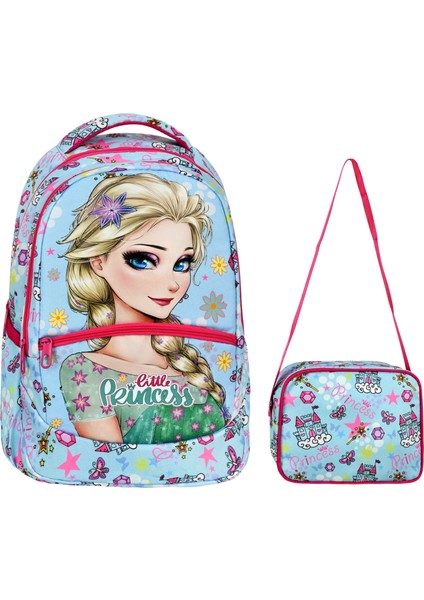 Ilkokul Frozen Desenli Kız Çocuk Ilkokul Çantası + Beslenme Çantası