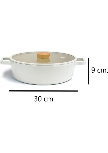 Cam Kapaklı Alüminyum Döküm Sığ Tencere 30 cm