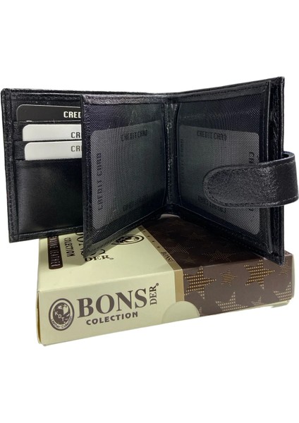 Bons 1. Kalite Hakiki Deri Siyah Erkek Cüzdanı