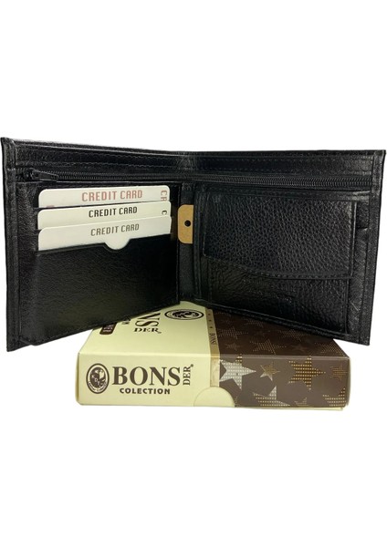 Bons 1. Kalite Hakiki Deri Siyah Erkek Cüzdanı
