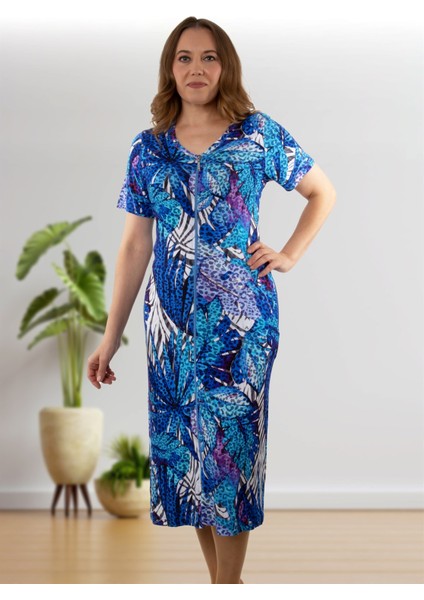 Fermuarlı Karışık Desenli Elbise