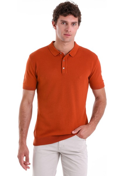Turuncu Regular Fit Düz Pamuklu Polo Yaka Triko Tişört fırsatları