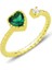 Gümüş Altın Yaldızlı Yeşil Taşlı Kalp Modeli Ayarlamalı Yüzük 1