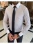 Italyan Stil Slim Fit Çizgili Erkek Kravat Yaka Gömlek Beyaz T9234 2