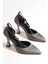 Glossy Platin Gri Taşlı Stiletto Abiye Topuklu Ayakkabı 4