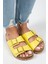 Croco - Hb Kadın Hakiki Deri Çift Tokalı Crocodile Sarı Terlik 3