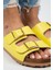 Croco - Hb Kadın Hakiki Deri Çift Tokalı Crocodile Sarı Terlik 4