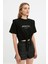 Kadın Siyah Yazı Baskılı Oversize Vatkalı Bel Detay Örme T-Shirt HZL23S-DSB120231 2