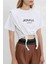 Kadın Beyaz Yazı Baskılı Oversize Vatkalı Bel Detay Örme T-Shirt HZL23S-DSB120231 4