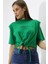 Kadın Yeşil Yazı Baskılı Oversize Vatkalı Bel Detay Örme T-Shirt HZL23S-DSB120231 1