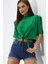 Kadın Yeşil Yazı Baskılı Oversize Vatkalı Bel Detay Örme T-Shirt HZL23S-DSB120231 3