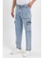 Beli Kemerli Rahat Kalıp Denim Taş Yıkamalı Kot Kargo Cep Pantolon Buz Mavi Buz Mavi 2