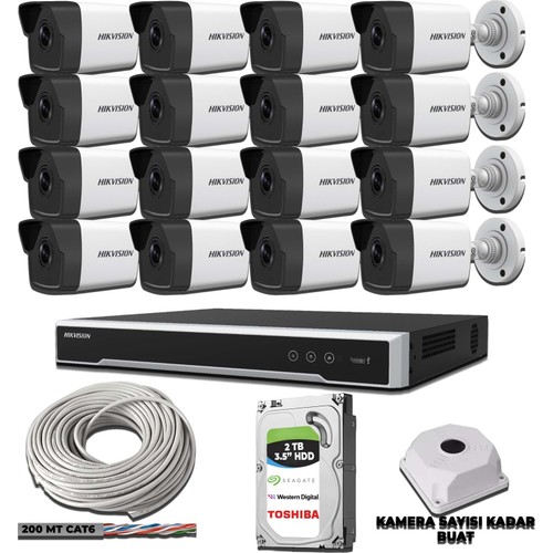 Hıkvısıon 16 Kameralı 4 mp Ip Kamera Seti 1440P Mikrofonlu 2 Tb Hdd