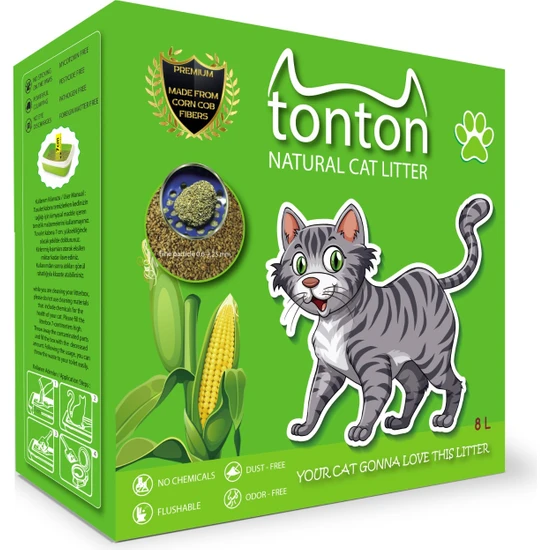 Tonton Mısır Koçanı Granülü Topaklaşan Doğal Kedi Kumu 8 Lt
