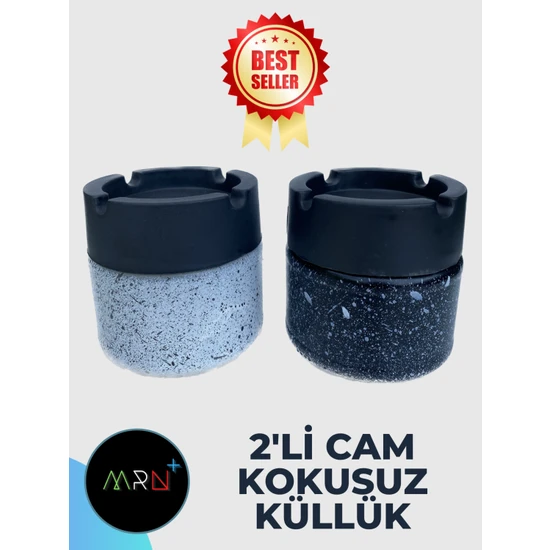 Mirvano 2 Adet Cam Kokusuz Küllük, Kokusuz Küllük, Cam Hazneli Küllük, Plastik Kapaklı Cam Küllük