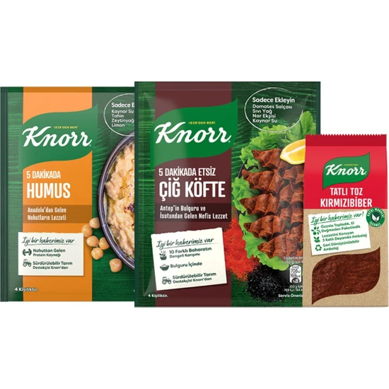 Knorr Çiğ Köfte 120 gr  + Knorr Humus 75 gr + Knorr Tatlı Toz Biber 65 gr