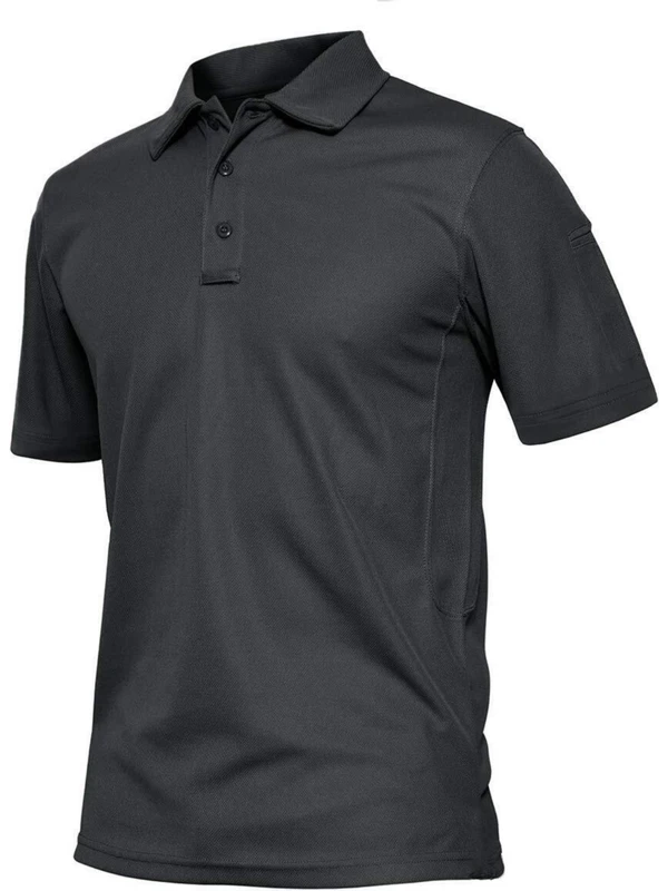 Ghassy Co. Erkek Taktik Polo Yaka Gömlek Hızlı Kuruma Nem Emici Performans Pique Jersey Golf T-Shirt