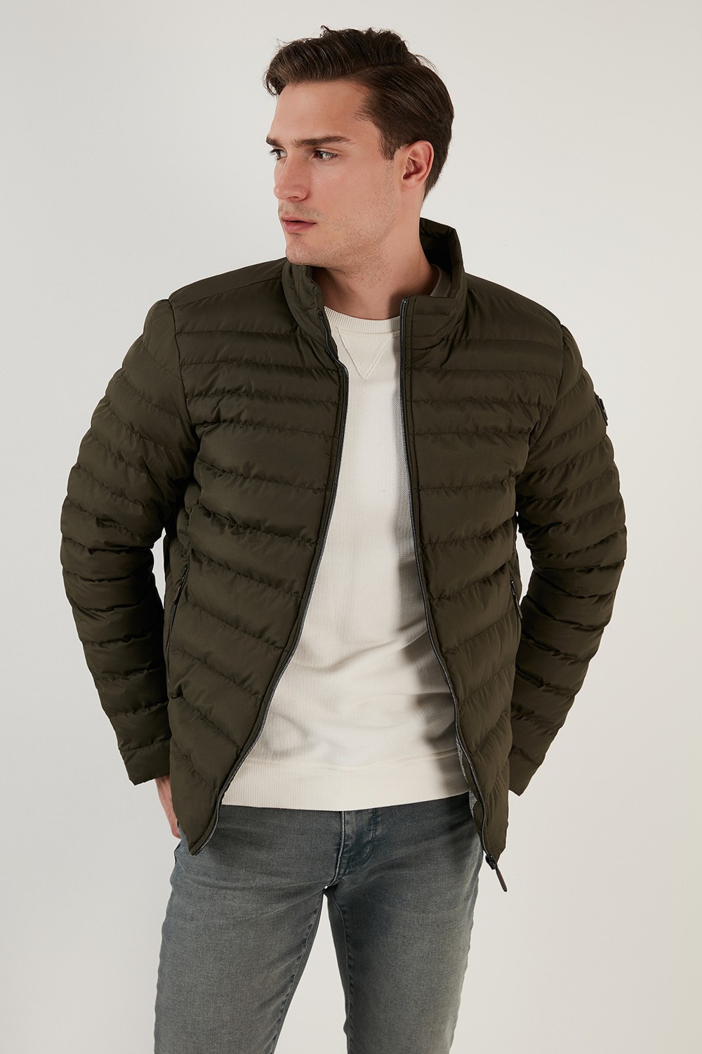 Buratti Dik Yaka Fermuarlı Cepli Slim Fit Şişme Mont Erkek Mont 649002