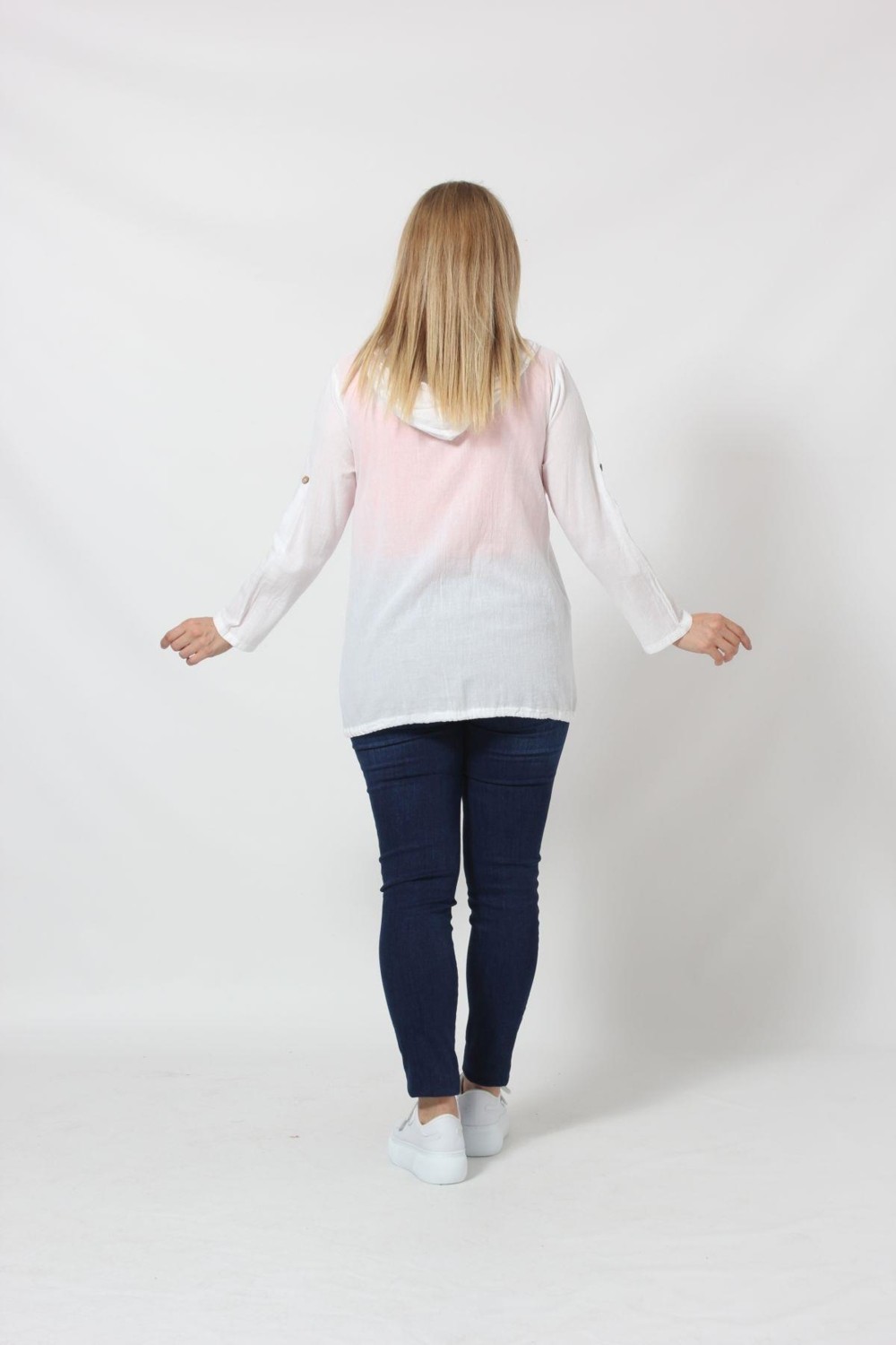 Moda Berray B027 Cebi Pullu Kapüşonlu Gömlek Beyaz görsel 3