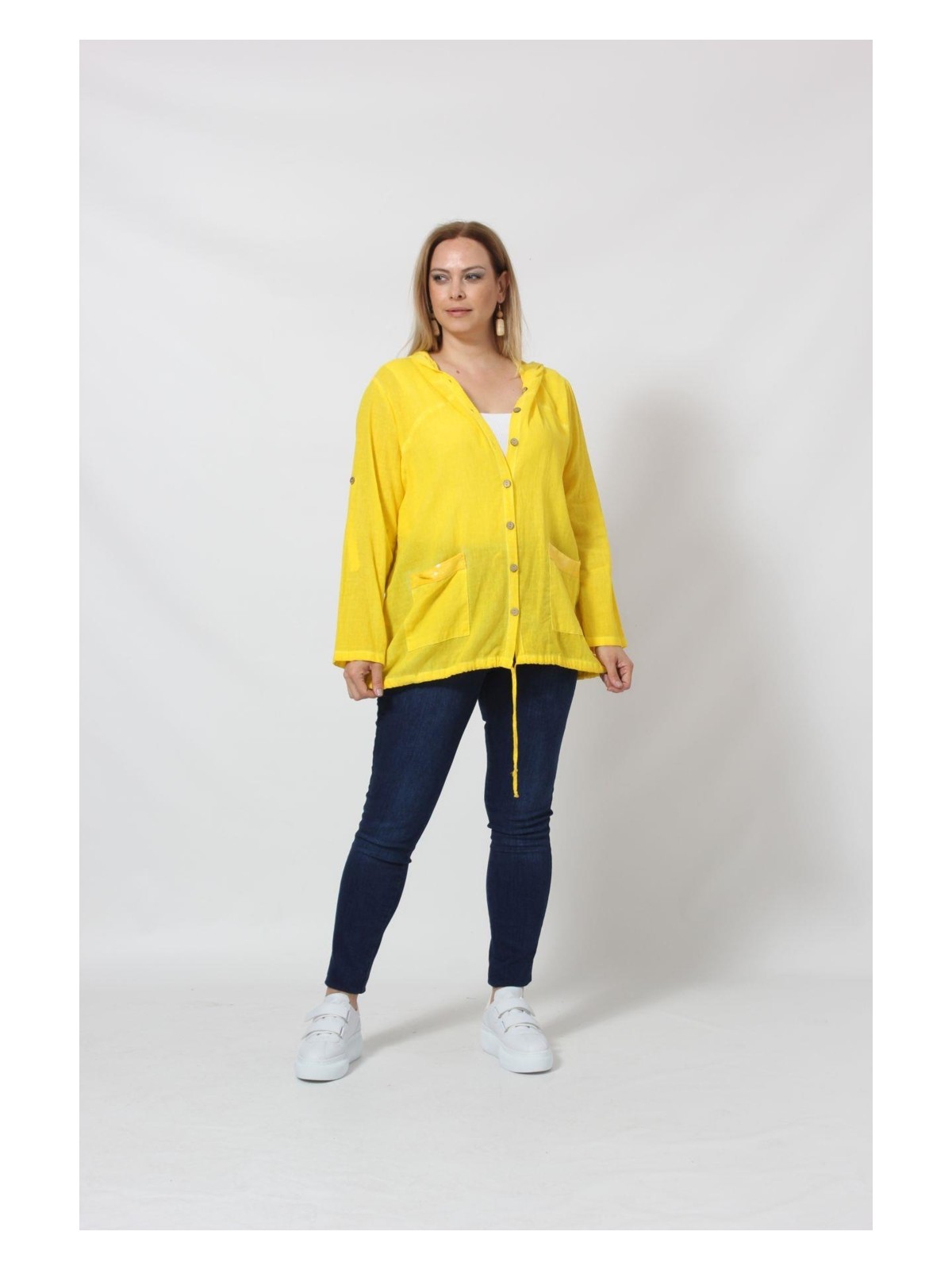 Moda Berray B027S Cebi Pullu Kapüşonlu Gömlek Sarı