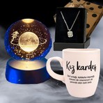 Regalo Kız Kardeşe Hediye Seti Işıklı Küre ve Zirkon Kolye ile Anlamlı Kupa