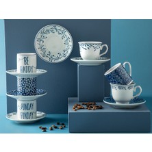 English Home Happy Sunday Porselen 2'li Kahve Fincan Takımı 80 ml Lacivert