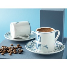 English Home Happy Sunday Porselen 2'li Kahve Fincan Takımı 80 ml Lacivert