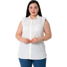 Disentis Modest Büyük Beden Tek Cepli Vatkalı Kolsuz Beyaz Gömlek