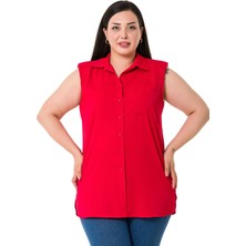 Disentis Modest Büyük Beden Tek Cepli Vatkalı Kolsuz Kırmızı Gömlek