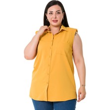 Disentis Modest Büyük Beden Tek Cepli Vatkalı Kolsuz Hardal Gömlek