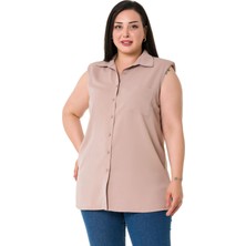 Disentis Modest Büyük Beden Tek Cepli Vatkalı Kolsuz Vizon Gömlek