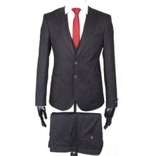 Jan Carlucci Slim Fit Sivri Yaka Çift Yırtmaç Siyah Drop 6 Yelekli Takım Elbise