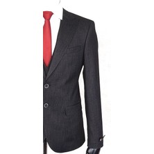 Jan Carlucci Slim Fit Sivri Yaka Çift Yırtmaç Siyah Drop 6 Yelekli Takım Elbise
