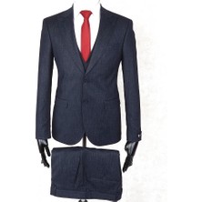 Jan Carlucci Slim Fit Sivri Yaka Çift Yırtmaç Lacivert Drop 6 Yelekli Takım Elbise