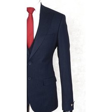 Jan Carlucci Slim Fit Sivri Yaka Çift Yırtmaç Lacivert Drop 6 Yelekli Takım Elbise