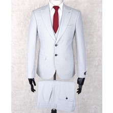 Jan Carlucci Slim Fit Sivri Yaka Çift Yırtmaç Taş Rengi Drop 6 Yelekli Takım Elbise