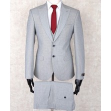 Jan Carlucci Slim Fit Sivri Yaka Çift Yırtmaç Açık Gri Drop 6 Yelekli Takım Elbise