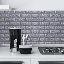 Renkli Duvarlar NW02-70X500CM Kendinden Yapışkanlı Gri Tuğla Desen 3D Duvar Kağıdı Paneli Tek Parça