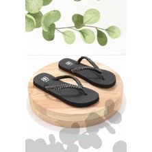 Bambi Siyah Platin Taşlı  Kadın Terlik K04376000459