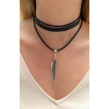 Kutcha Accessories Kutcha Siyah Yaprak Figürlü Choker Kolye