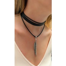 Kutcha Accessories Kutcha Siyah Yaprak Figürlü Choker Kolye