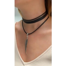 Kutcha Accessories Kutcha Siyah Yaprak Figürlü Choker Kolye