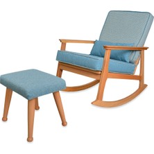 Asedia Iskandinav Naturel Mavi Minderli Puflu Sallanan Sandalye Dinlenme Koltuğu