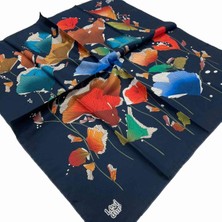 Lêvi D'or  Lacivert Desenli Tivil Ipek Eşarp 21090