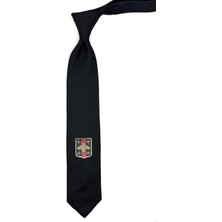 Kravatkolik Siyah Düz Sinek Arma Baskılı Kravat KK11683