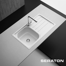 Seraton NS86R 1 Göz Damlalıklı Beyaz 50 x 86 Cm Yeni Nesil Seramik Kaplama Eviye