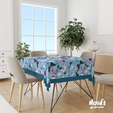 Moud'S Mavi Kelebekler Desenli Kare - Dikdörtgen Süet Dertsiz Masa Örtüsü