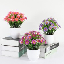 Nettenevime 3lü Set Yapay Çiçek Papatya Beyaz Saksıda Karışık Renkler